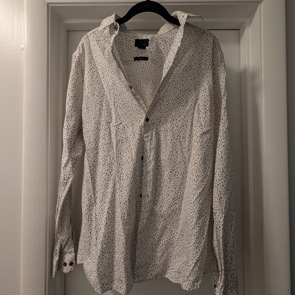 H&M Men's White and Black Patterned Casual Shirt